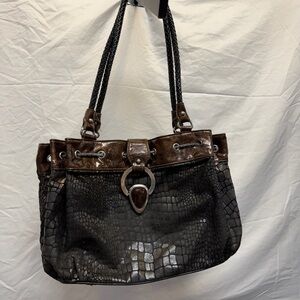 Chic Black and Brown Croc-Embossed Shoulder Bag